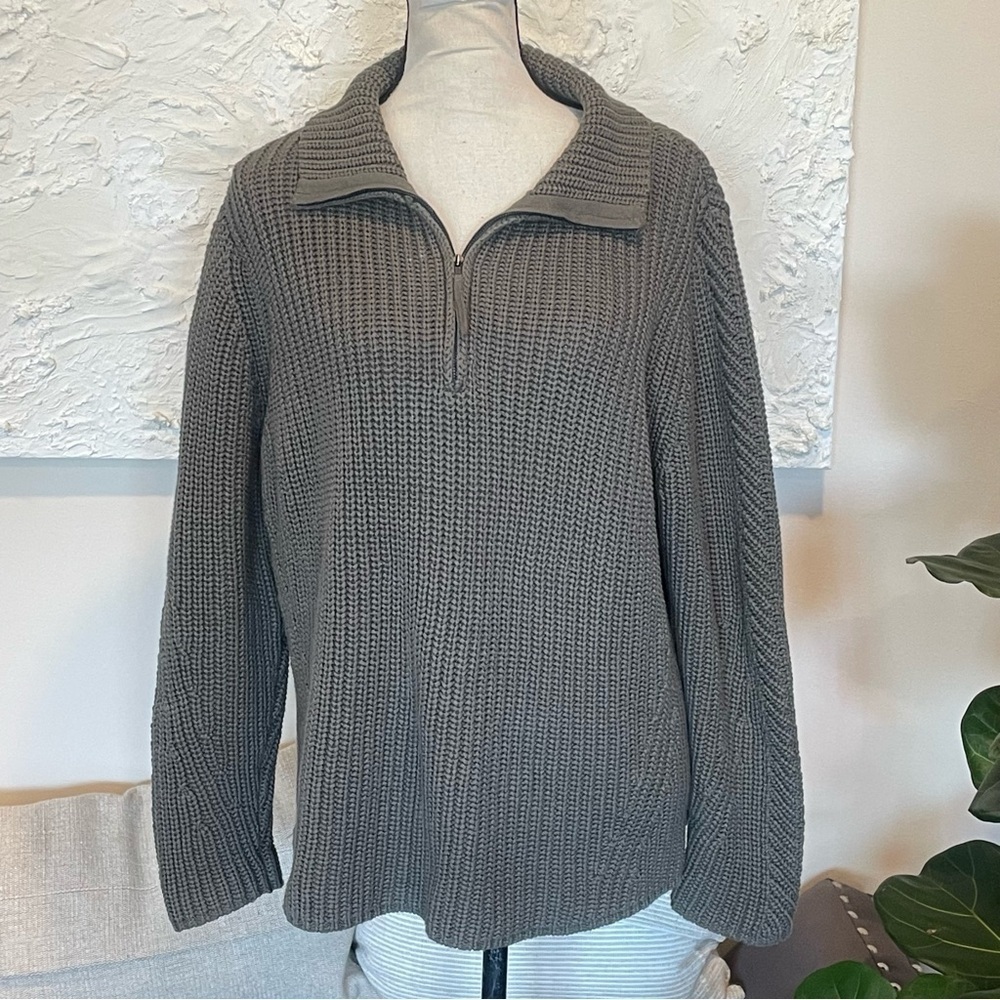 Poetry Womens Chunky Knitted Quarter Zip Sweater Grey Forrest Green Cotton Sz 14